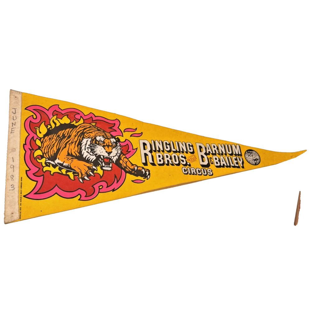 VTG Ringling Bros. and Barnum & Bailey Circus Felt Pennant Banner Tiger Yellow